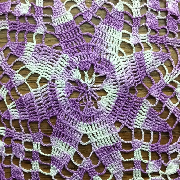 Purple & White 8 Point Star Vintage Crocheted Doily 8” Round - Picture 2 of 5